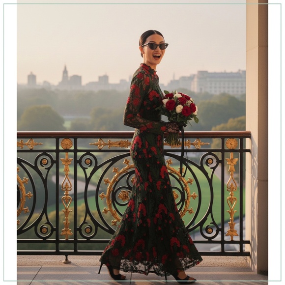 $8150 Oscar de la Renta 2024-25 Marbled Carnation Guipure Lace Runway Gown - Picture 2 of 16